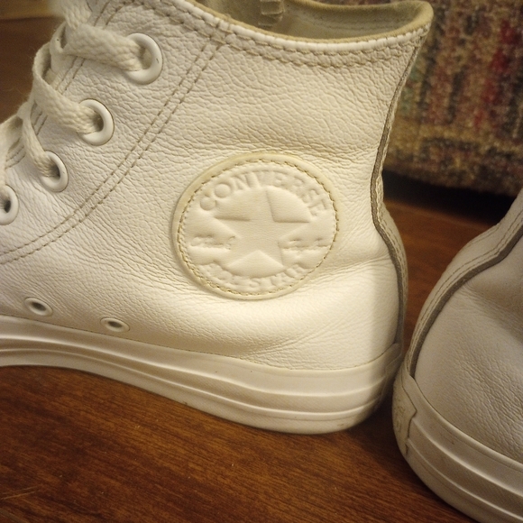 All White Leather Converse All Star High Top Sneakers - Picture 3 of 7